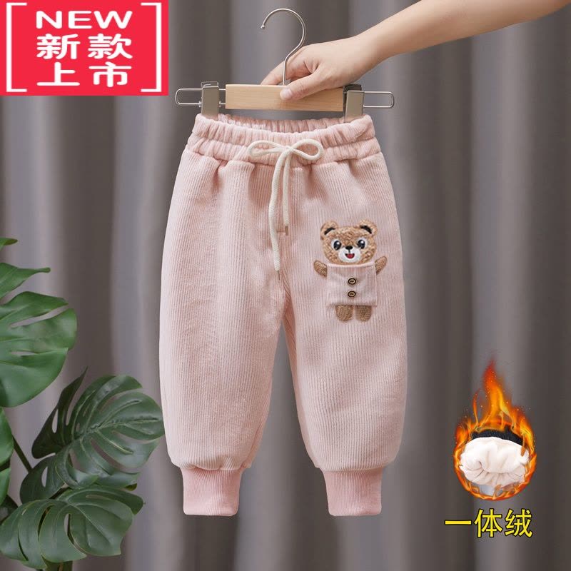可莉允儿童秋冬加绒长裤男女童一体绒裤子宝宝外穿保暖裤童装新款条绒裤图片