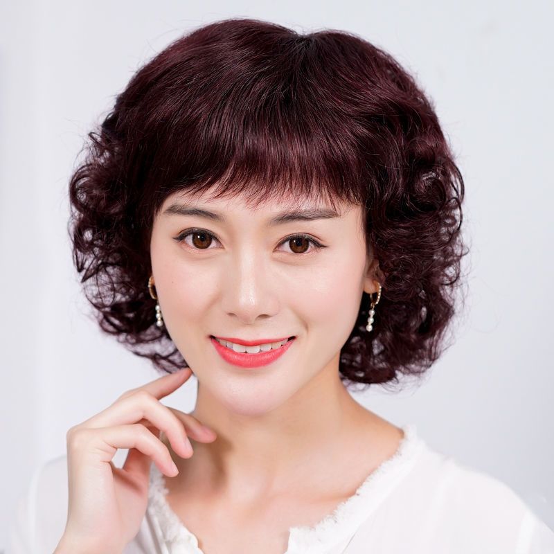 中老年妈妈假发女头套仿真发遮白发时尚短卷逼真盖头顶无痕全头套黑色