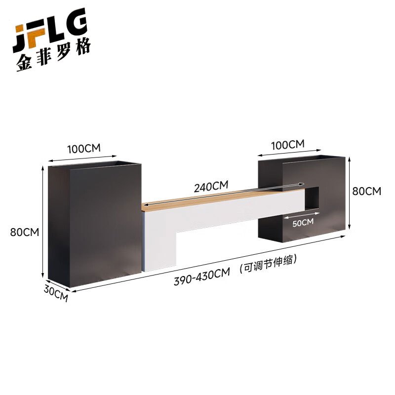 苏宁 金菲罗格 办公家具 户外镀锌板花箱防腐木坐凳座椅组合 花箱座椅390-430CM组合高清大图