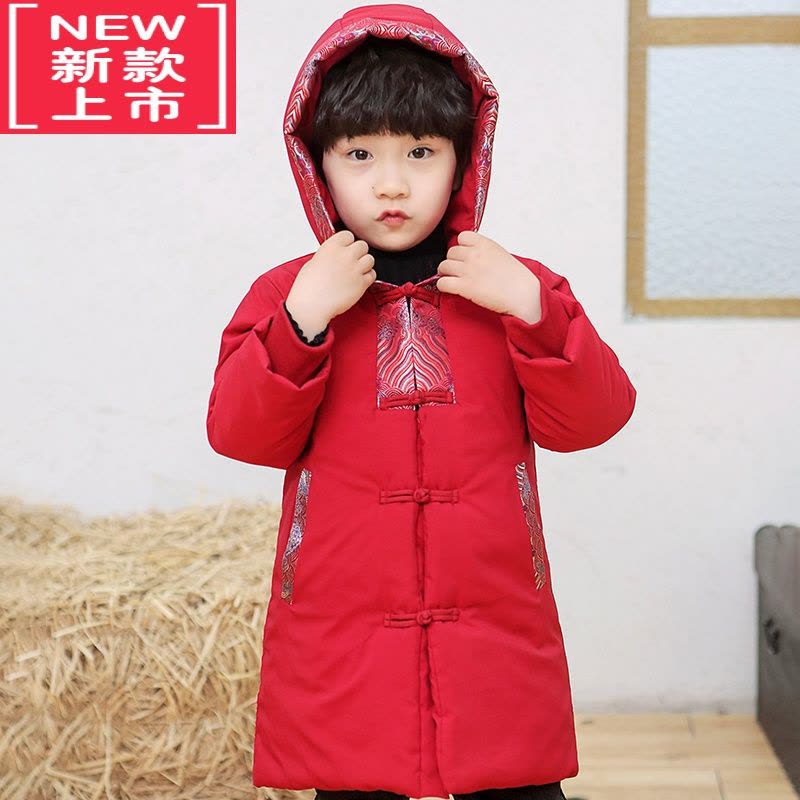可莉允男童冬季中长款红色棉袄中国风唐装汉服6新年拜年服7儿童加厚棉服图片