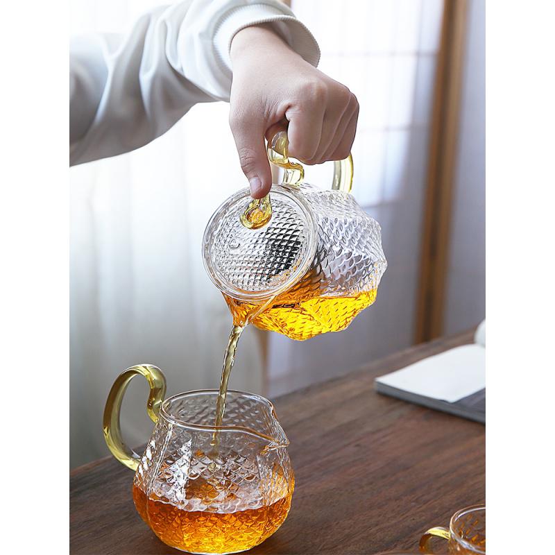 家柏饰(CORATED)玻璃茶具整套家用办公功夫泡茶器透明过滤带把茶壶锤纹品茗杯高清大图