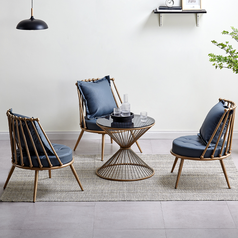 绵冠铁艺小沙发轻奢北欧简约美发店美容院女服装店阳台客厅休息区桌椅 一桌三椅（颜色备注）