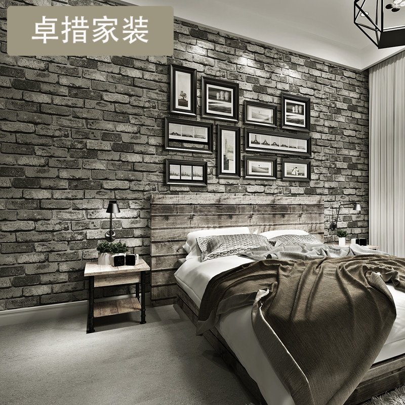 怀旧砖纹无纺布墙纸客厅电视背景卧室茶楼中式古条纹壁纸壹德壹