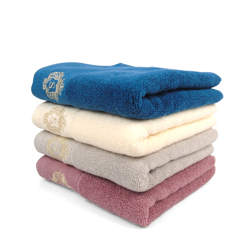 莺歌 爵士 32股全棉缎档绣花素色毛巾(75*35四色随机)袋/1条