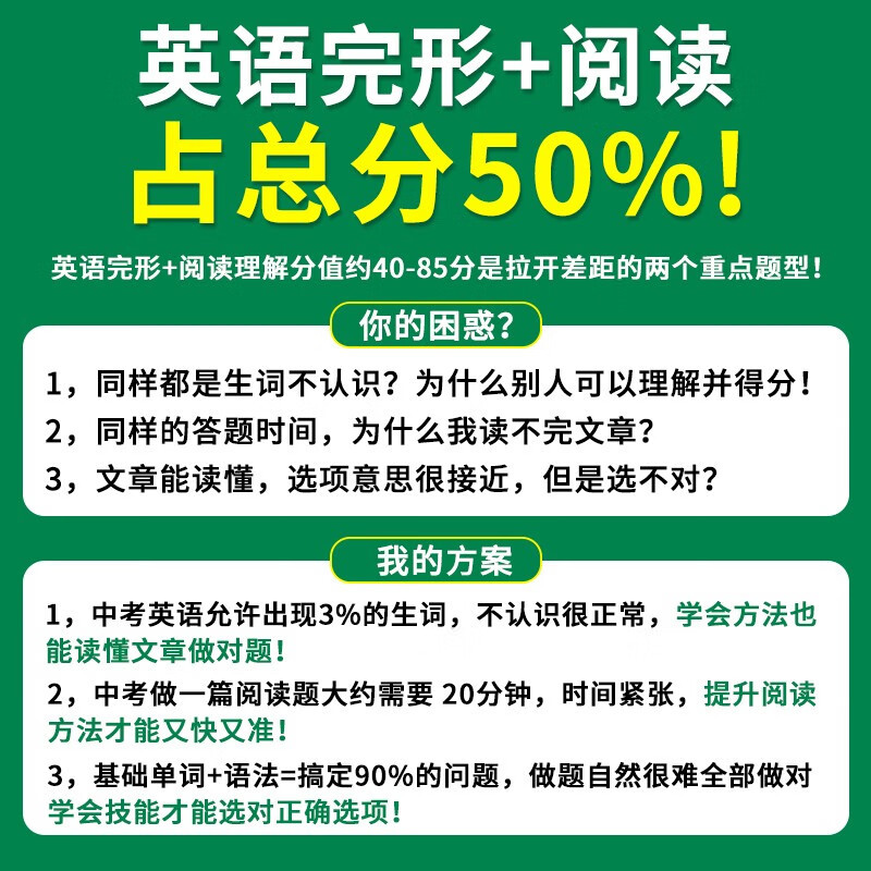 完形填空与阅读理解国一 初中通用 [正版]2024新版 英语中考阅读理解与完形填空150篇初中七八九年级上册下册英语专项