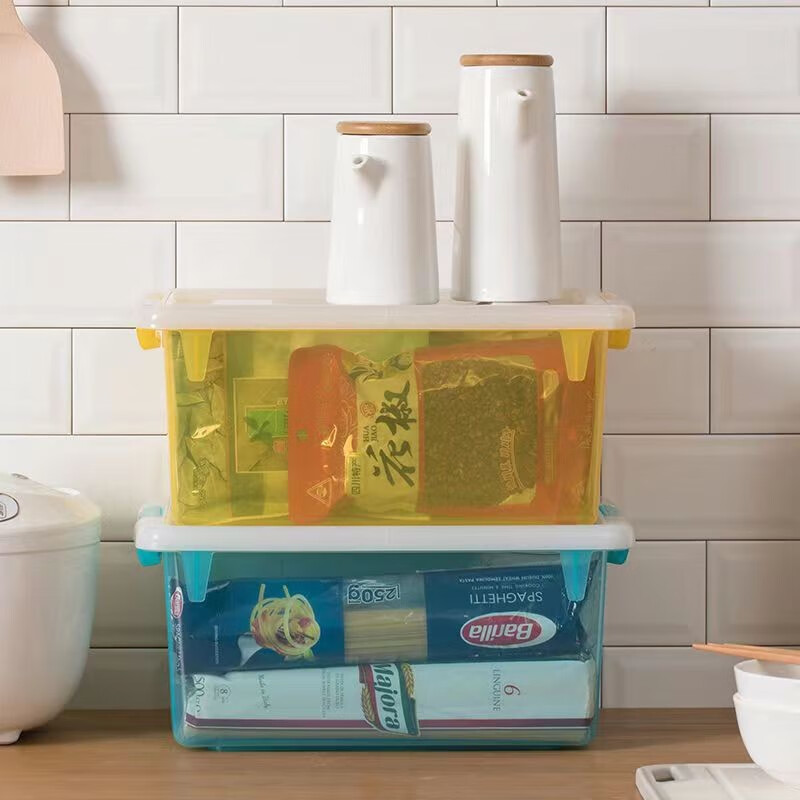 茶花收纳箱塑料收纳盒带盖车载箱 15.5L中号[黄色1个][清]高清大图