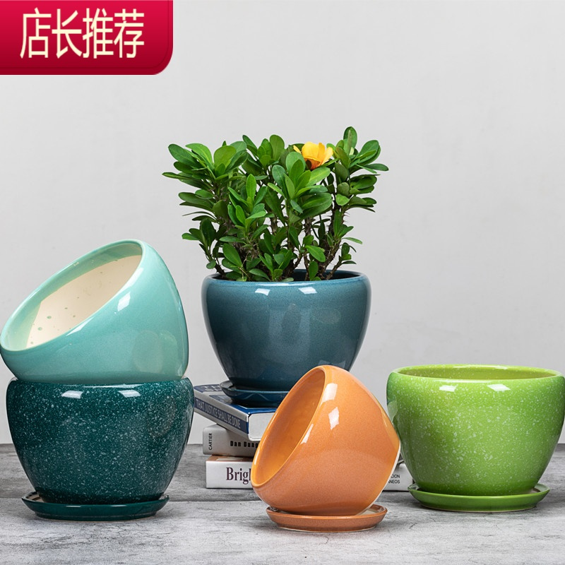加厚大花盆陶瓷带分离托盘特大号简约个性家用绿萝蝴蝶兰陶盆JING PING花盆容器