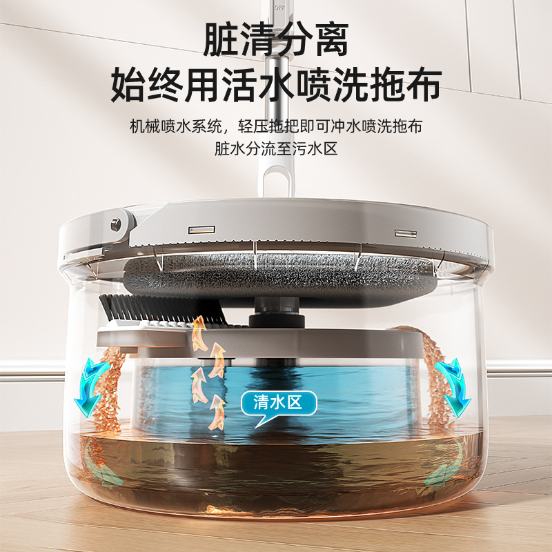 小窝厘 净污分离拖把套装清洁神器(拖把*1+纤维布*2+桶*1)高清大图