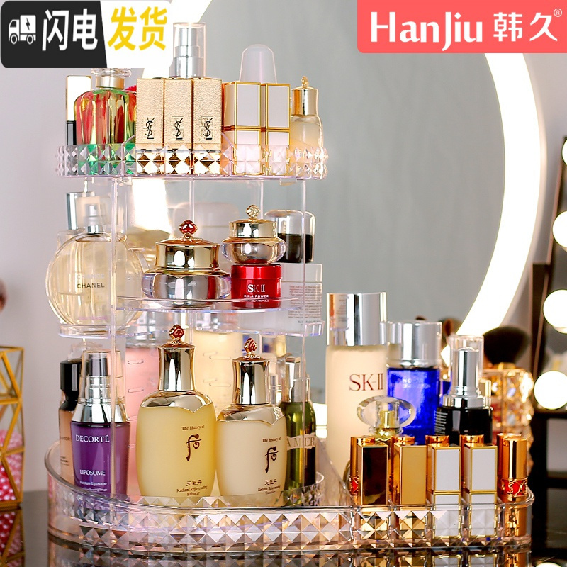 三维工匠网红化妆品收纳盒桌面置物架口红护肤刷旋转亚克力梳妆台整理高清大图