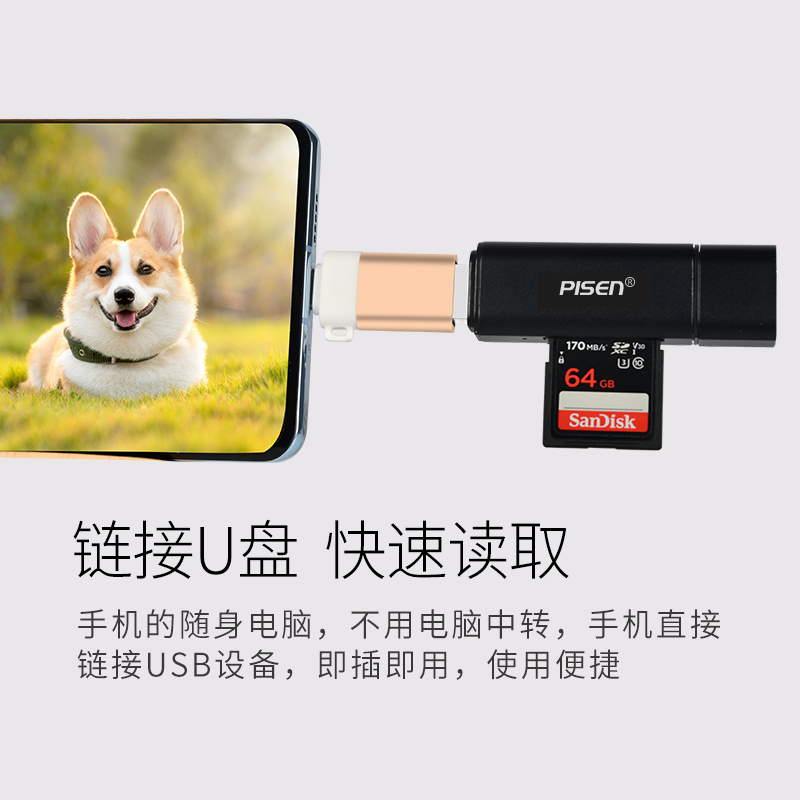 品胜(PISEN) TYPE-C OTG转接头 USB3.0 手机电脑均可使用 可连U盘 读卡器 金色