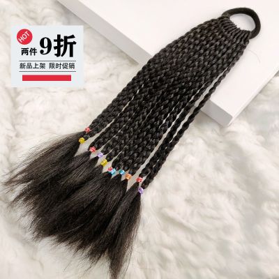 儿童假发发饰头饰假马尾辫子绑带式彩编头绳女童短款舞台可爱造型 自然黑(每束12根)