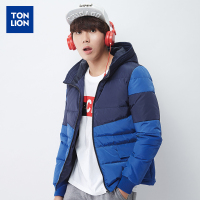 1件1.5折唐狮冬装新款羽绒服男士连帽拼接撞色羽绒服休闲外套