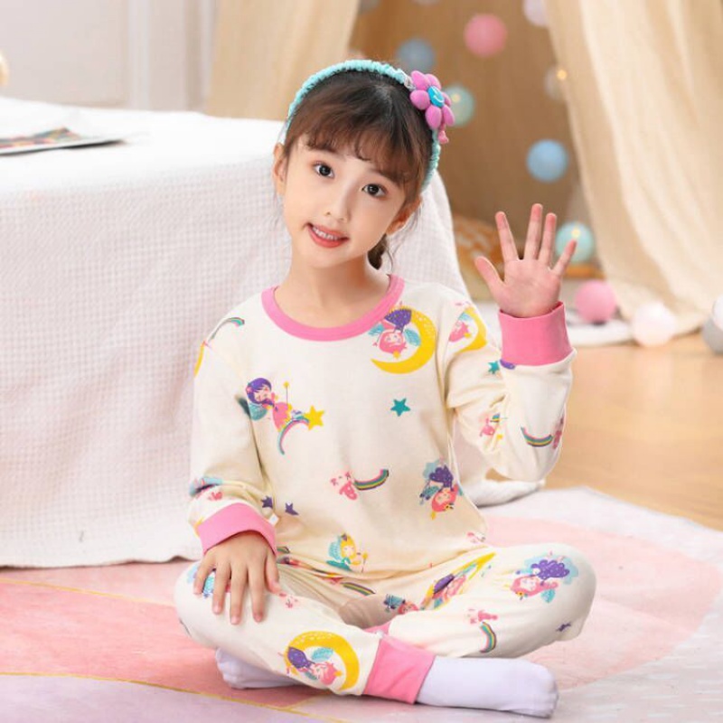 儿童秋衣秋裤套装中大童男孩保暖内衣男童装女童睡衣 粉公主彩虹（冉） 130号适合120-130cm