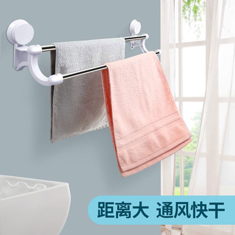 毛巾架免打孔双杆吸盘卫生间厨房浴室毛巾杆抹布架免钉壁式毛巾挂生活家居家装建材五金家装主材厨卫五金挂件毛巾杆