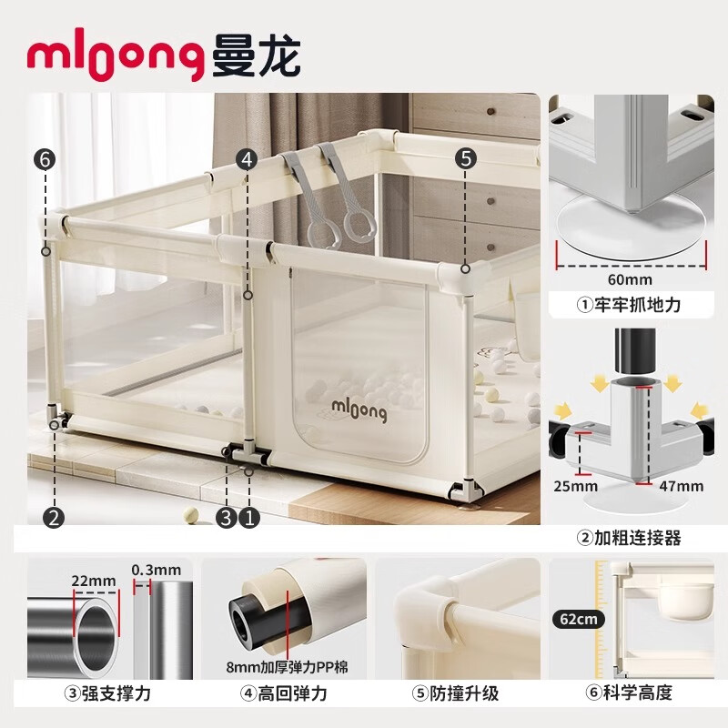 曼龙婴儿爬爬垫布围栏宝宝游戏围栏护栏地上[围栏+折叠垫]180*200cm高清大图