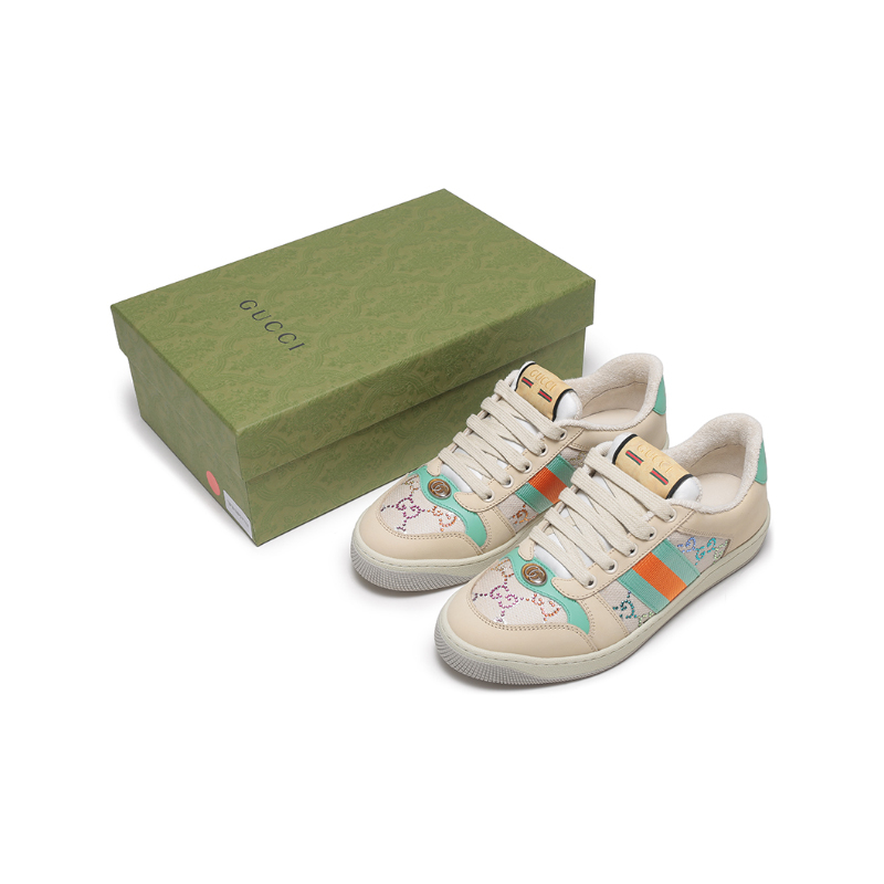 古驰gucci女士screener系列织物配皮系带休闲运动鞋板鞋732193fabh2