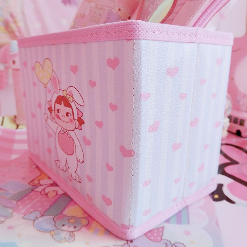 美帮汇Pu桌面收纳盒 牛奶妹少女桌面杂物整理 化妆品收纳客厅遥控高清大图