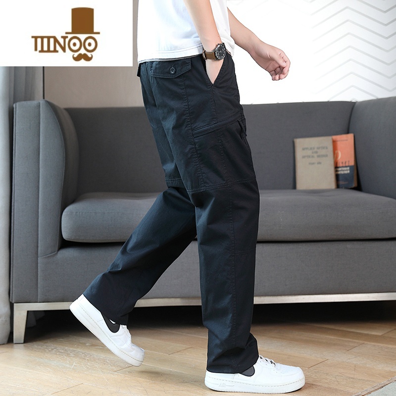 YANXU2023年秋季新款松紧腰直筒工装裤宽松百搭长裤多口袋休闲男N高清大图