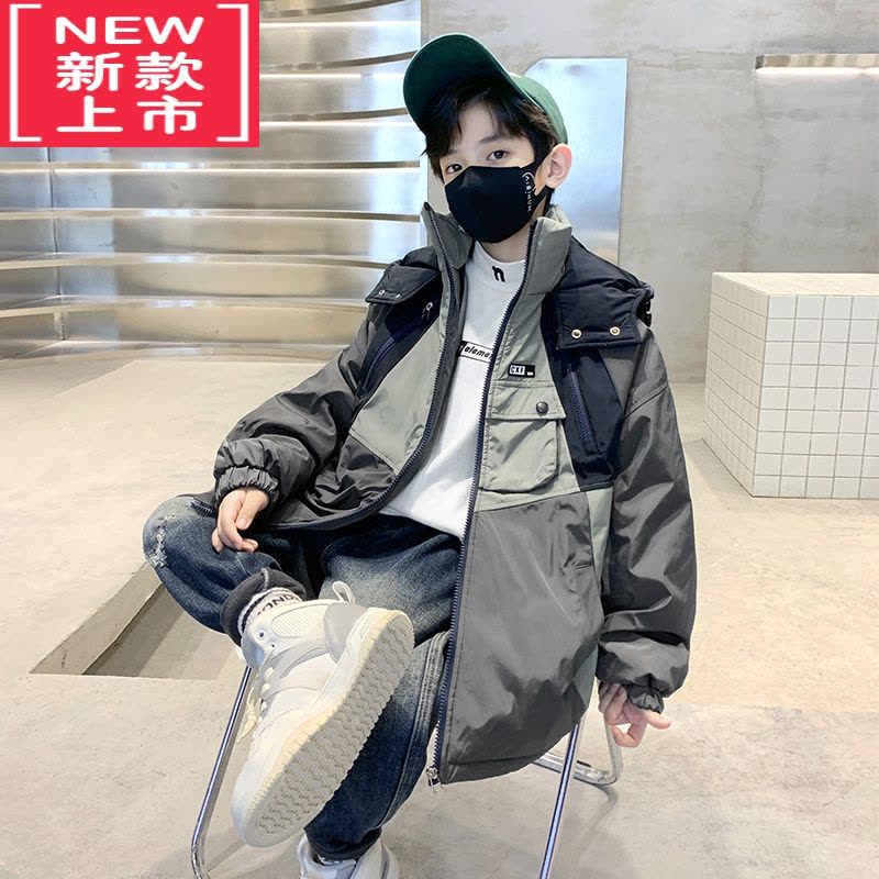 可莉允男童夹棉外套秋冬款派克服2022新款儿童装冬装冲锋衣冬季加厚棉服图片