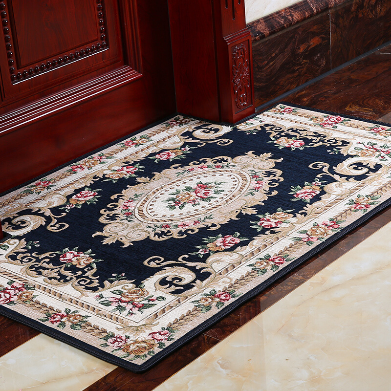 美帮汇欧式进地垫 玄关垫定制客厅口地毯家用防滑脚垫入户垫子 藏青色179深蓝 50x80cm