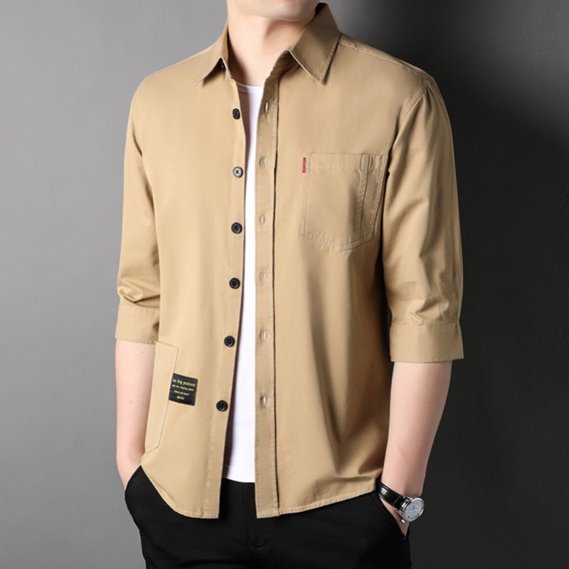 专柜正品夏季新款七分袖工装衬衫男士夏季薄款休闲中袖衬衣潮流男装