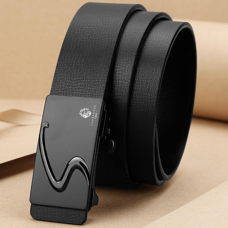 老人头皮带男真皮正品内穿无牙自动扣牛皮腰带休闲品牌裤带耐用