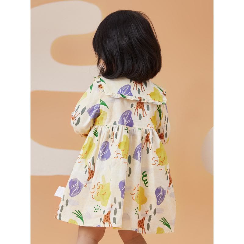 [1件3折价:85.5]moomoo童装女童连衣裙春秋新款娃娃领清新印花元气梭织公主裙图片