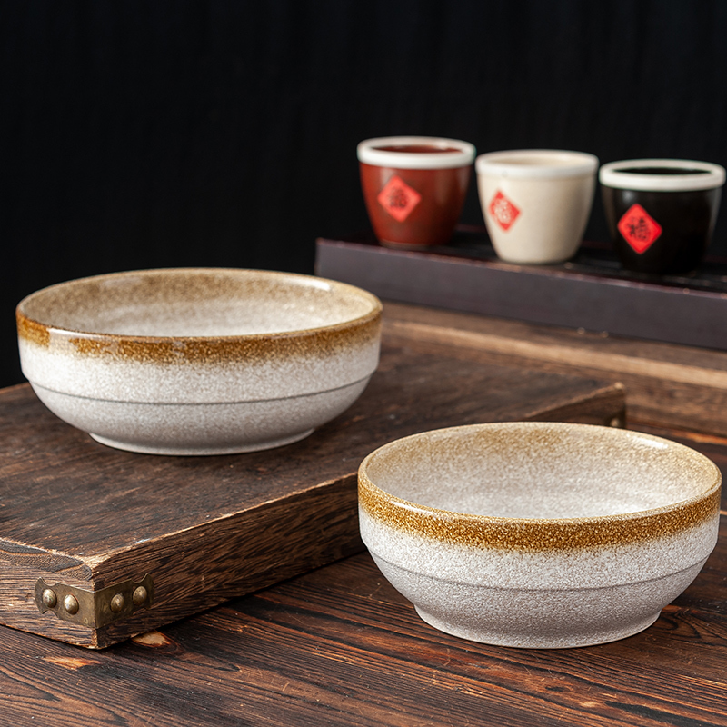 7英寸窑变蓝彩韩式碗中式复古陶瓷大碗8寸汤碗瓷碗餐厅商用土碗牛肉面