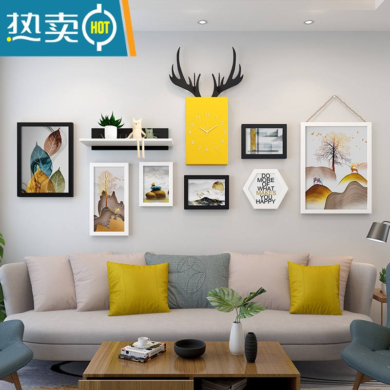 敬平北欧客厅装饰画沙发背景墙钟表画餐厅墙面墙壁画卧室房间床头挂画装饰画 鎏金岁月+黑白钟表款 占墙面积165*97cm实木20mm厚板组合一套价