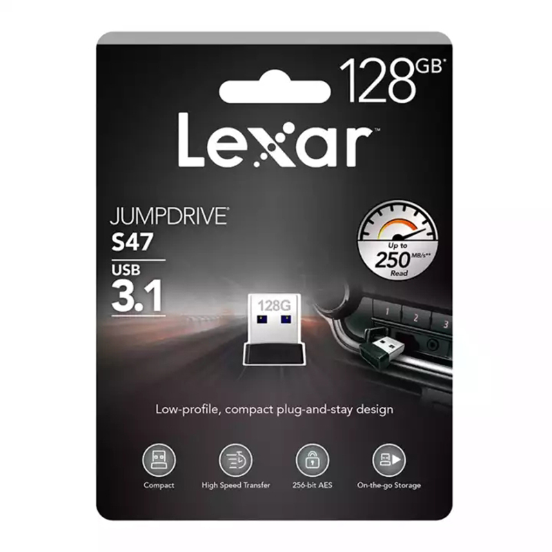 雷克沙(Lexar)S47 U盘 128GB 高速USB3.1 迷你电脑车载U盘 读速250MB/s