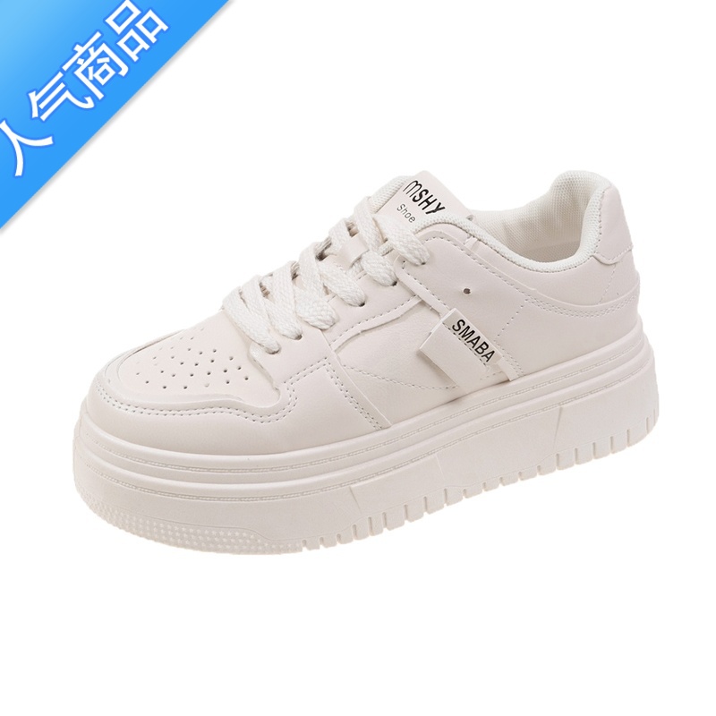 SUNTEK欧货小白鞋女厚底松糕鞋2023新款春季小个子女鞋百搭休闲运动板鞋高清大图