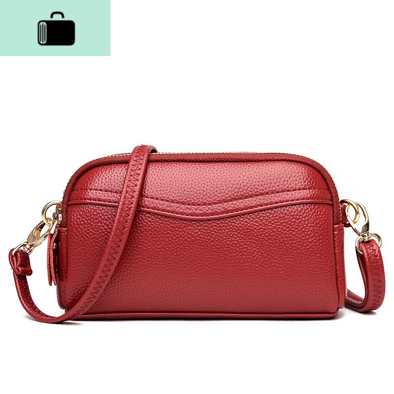 新款中年女包单肩斜挎包轻便妈妈包多层手机零钱包手拎小包包软皮NEWLAKE 红色配斜挎带+手拿带