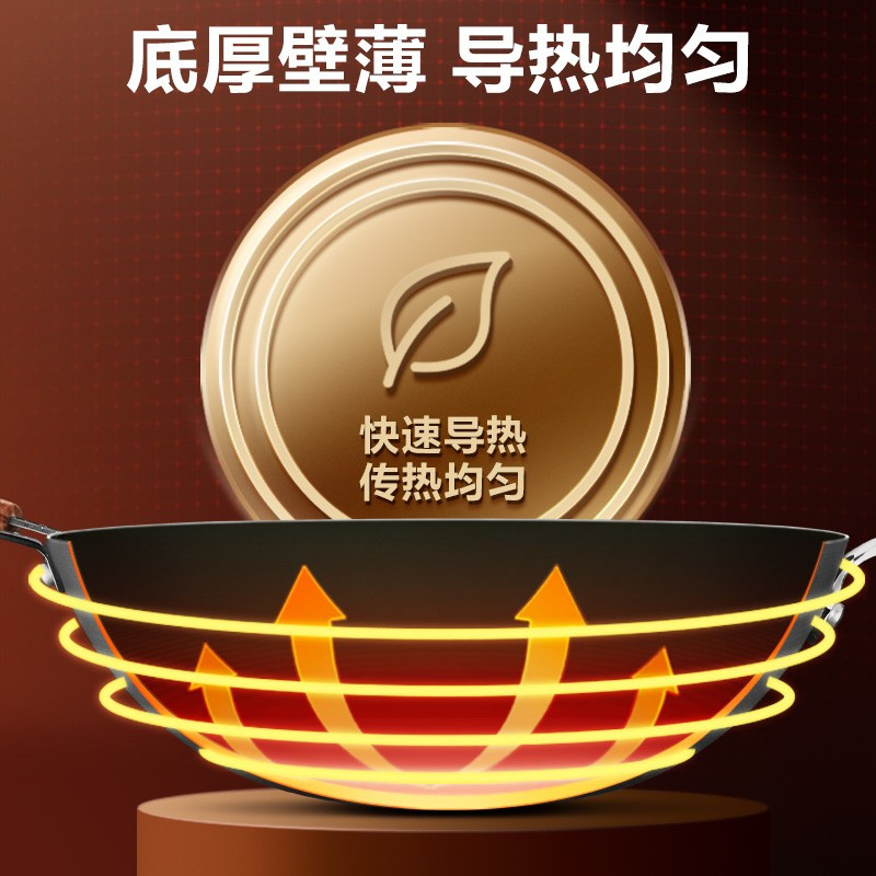 苏泊尔(SUPOR)铁锅有钛无涂层炒锅家用真不锈健康炒菜锅具燃气灶明火适用 锅口直径34CM(HC34A3可立玻璃盖)