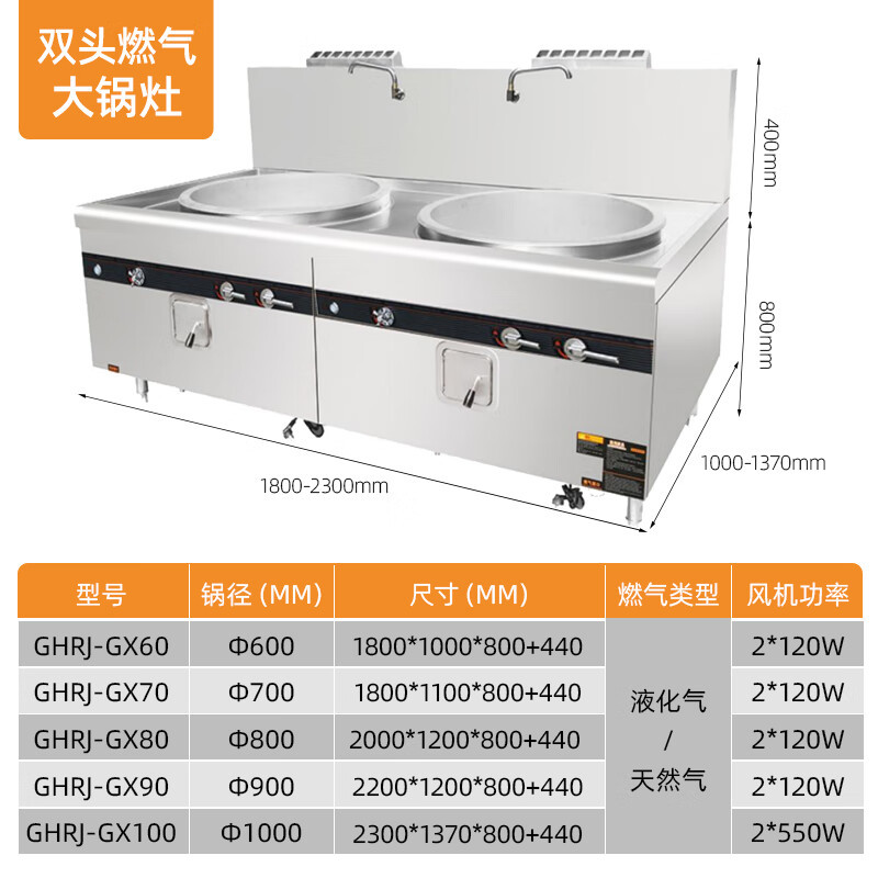 共好 燃气双头大锅灶(1000mm锅工程款1.2) GHRJ-GX100 单位:台