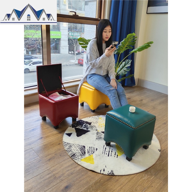 时尚创意方皮墩美式沙发坐墩懒人矮凳客厅家用换鞋凳储物凳子_2_723高清大图