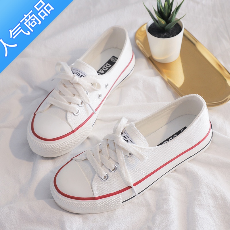 SUNTEK帆布鞋女2023新款百搭夏季薄款透气浅囗小白鞋休闲板鞋ins潮高清大图