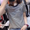 欧洲站2021夏季新款时尚圆领黑白条纹短袖T恤女装韩版宽松上衣潮 660#条纹 米奇 S 建议78-97斤