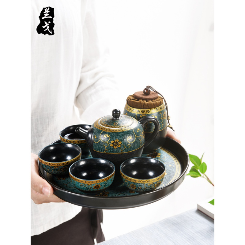 美帮汇青花陶瓷旅行茶具套装家用小套手绘茶杯配件便携包茶壶茶叶罐高清大图