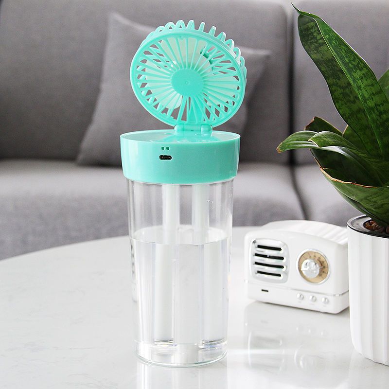 白色短款夏天补水迷你小风扇喷雾静音大风力usb充电学生办公室车载