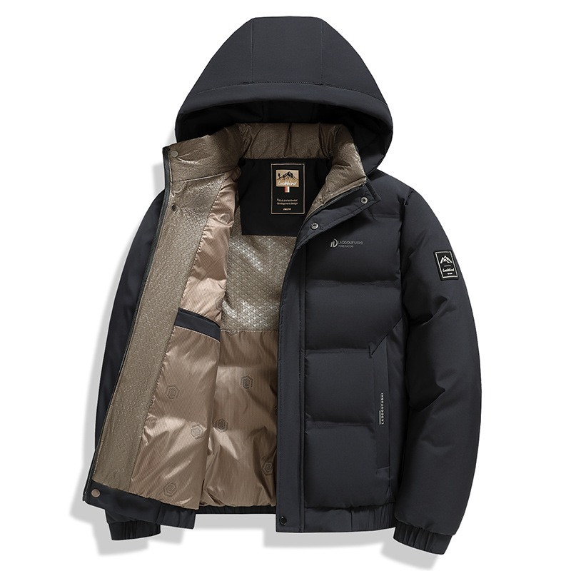 啄木鸟中青年加厚棉衣男士防寒外套冬季可拆卸帽立领商务休闲外套高清大图