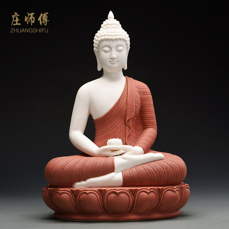 陶瓷东南亚佛像释迦摩尼阿弥陀佛药师佛菩提如来佛像摆件 三维工匠 释迦摩尼佛(红色带底座)高清大图
