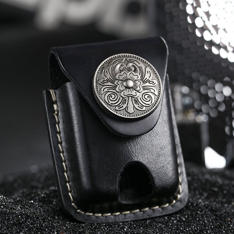 [苏宁自营]打火机保护套棕色徽章黑色真牛皮套zippo正版配套配件