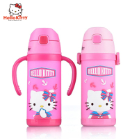 HelloKitty凯蒂猫双用儿童3D吸管杯304不锈钢水杯420ml粉红宝宝喝水杯KT-3736