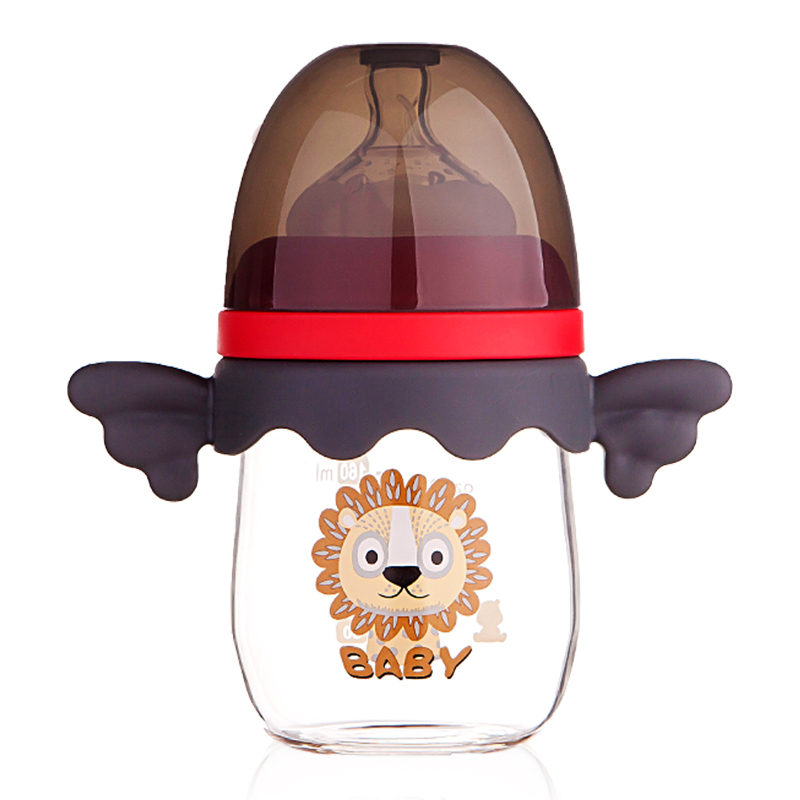 小白熊 (Snow Bear)宽口径玻璃奶瓶 仿母乳实感耐热奶瓶 160ml 魔法黑 09598