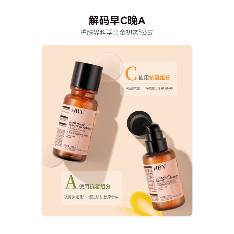 HBN水乳套装A醇早C晚A发光水紧致补水保湿护肤品高清大图