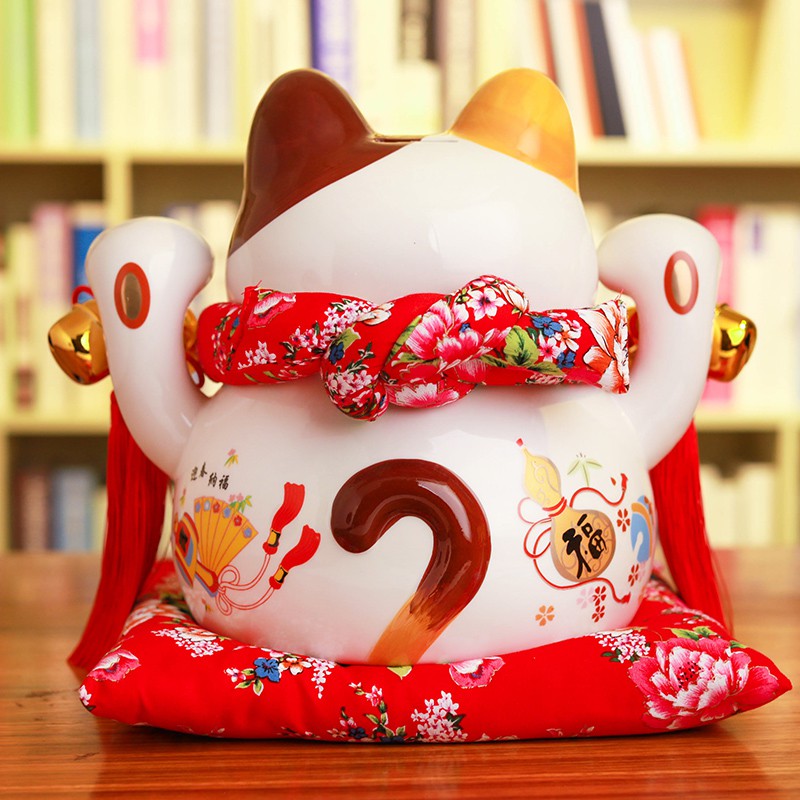 正版陶瓷猫摆件大号存钱罐店铺开业礼品家居摆设发财猫工艺品 三维工匠 12寸八方来财顺丰猫高清大图