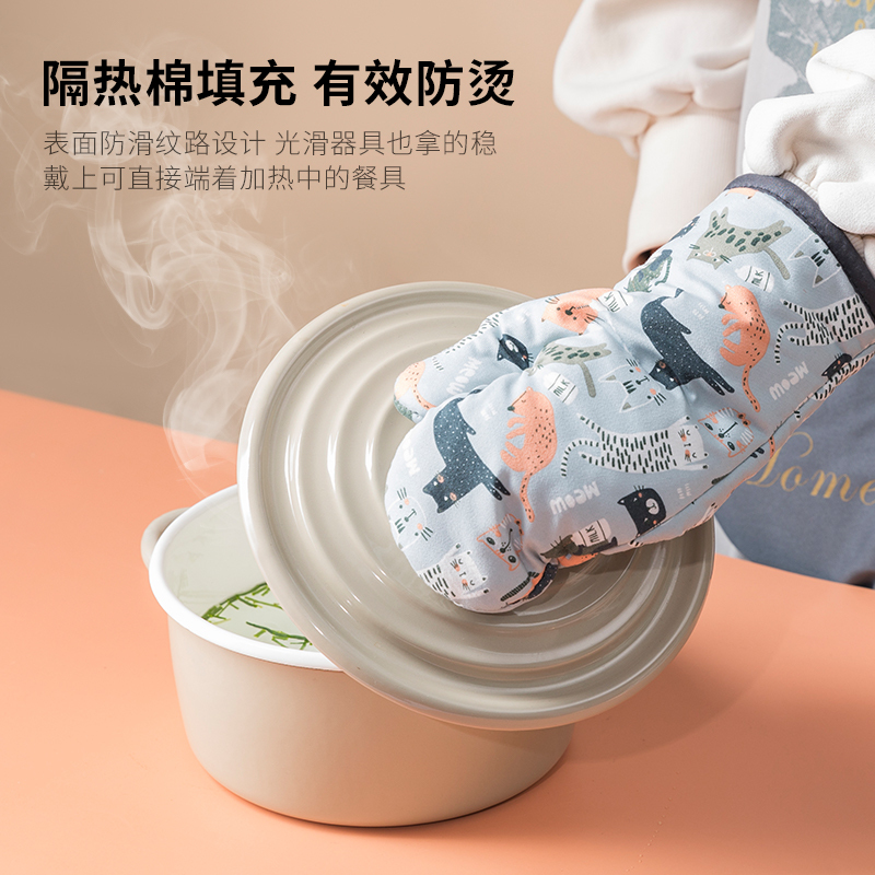 加厚隔热手套家用厨房烤箱微波炉烘焙烧烤工具耐高温防烫|花边淡黄(一双)