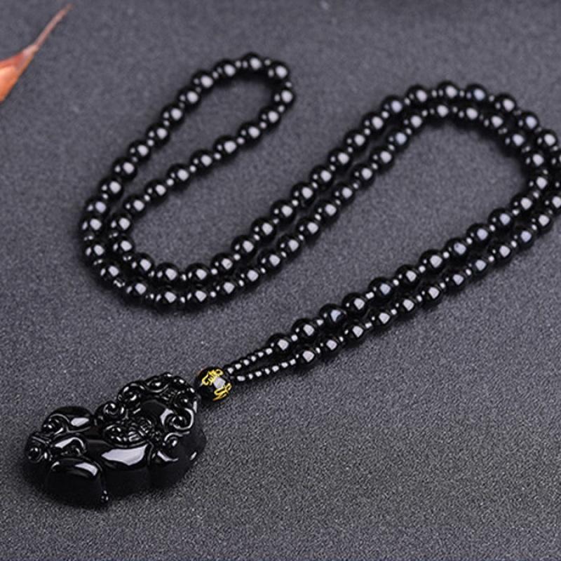 貔貅坠开光项坠黑曜石男士貔恘项链男情侣女招财转运日韩饰品