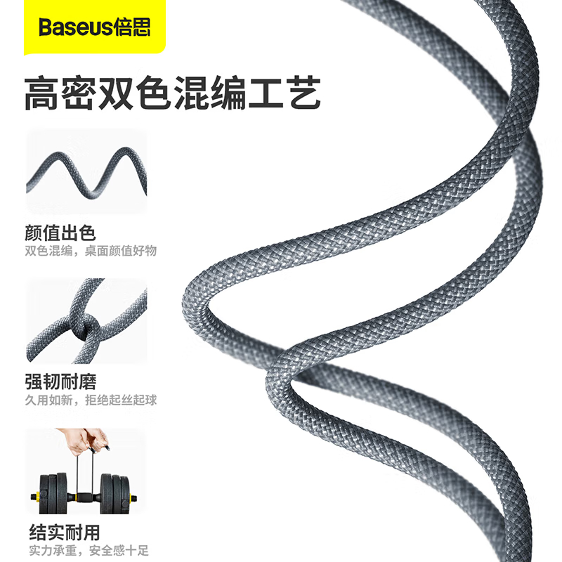 倍思苹果数据线 20w快充线PD高密编织加长款适用iPhone13/12Promax/11Pro手机充电线 2米深灰 蓝高清大图