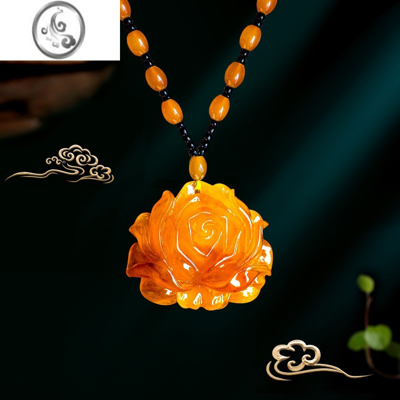 jimi老蜜蜡吊坠毛衣链琥珀长款项链二代鸡油黄民族风蜜蜡挂坠男女款